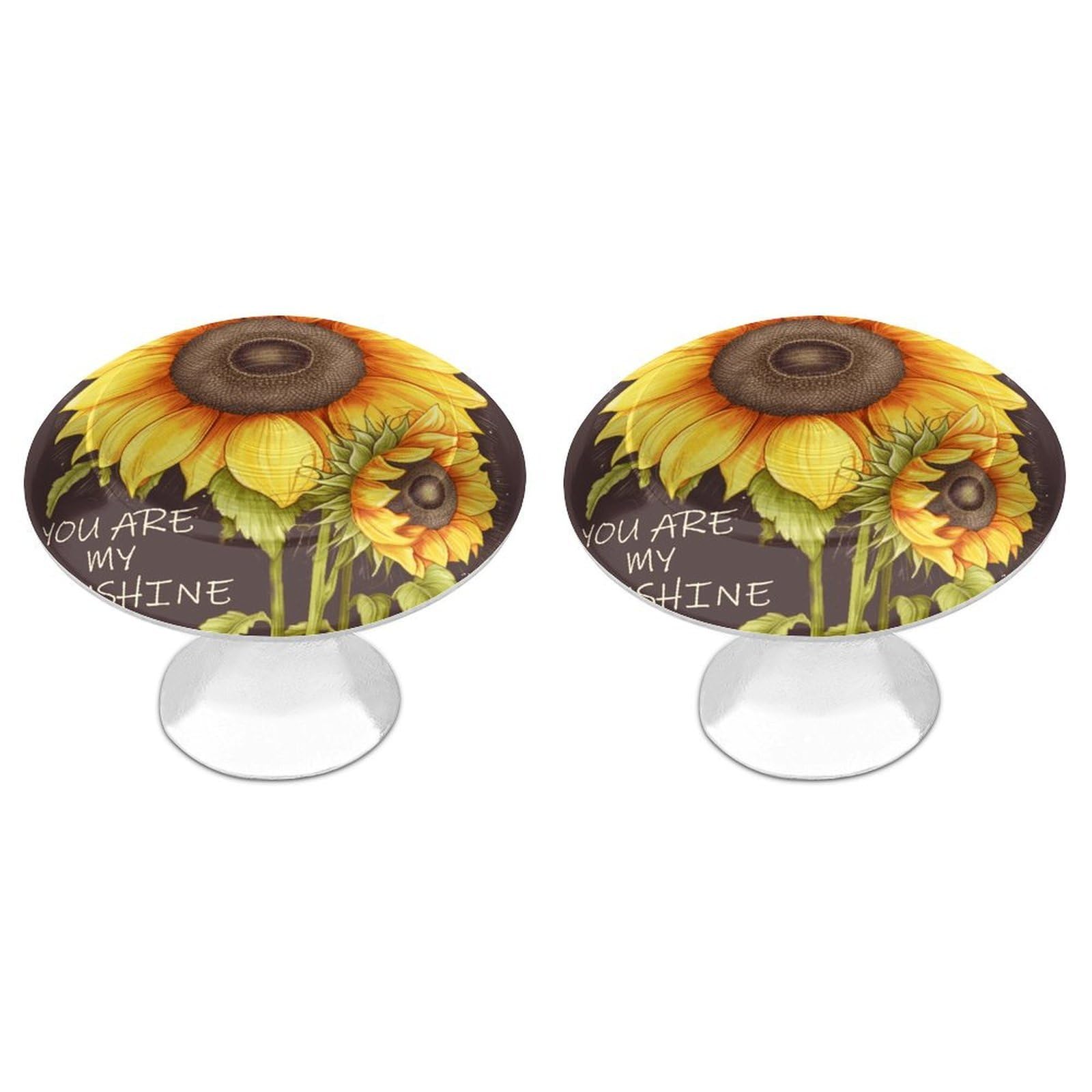 FekiLoot You are My Sunshine Sunflower Cabinet Knobs Personality Stainless Steel Round Drawer Handles Circle Modern Cabinet Handles Drawer Knobs for Kitchen Dresser Bathroom Cupboard Furniture
