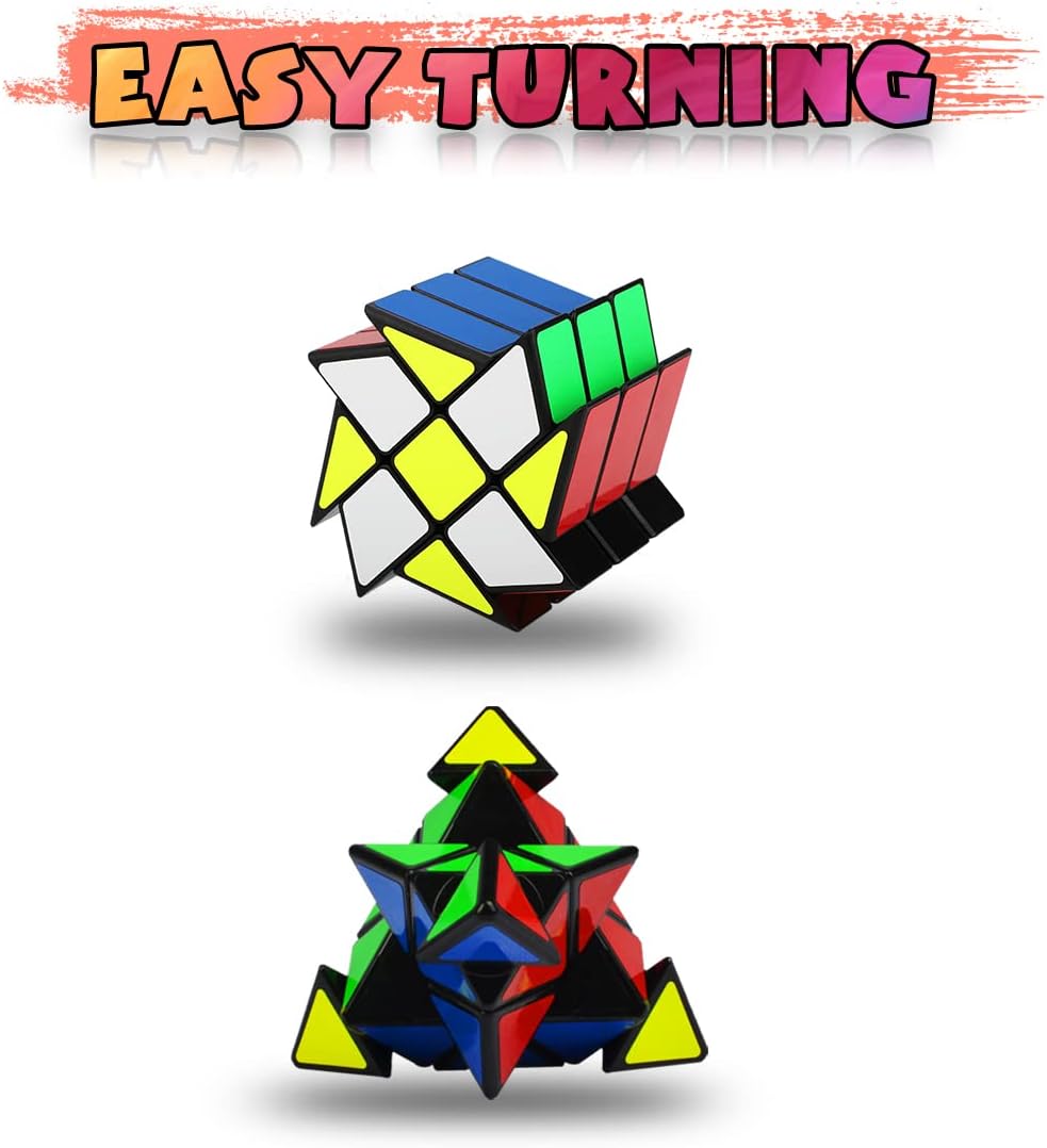 Coolzon Cube Set Magic Speed Cube Bundle 2x2x2 + 4x4x4 + Pyraminx Pyramid + 3x3 fenghuolun, Easy Turning 3D Puzzle Cube Games Toy for Kids Adults, Pack of 4