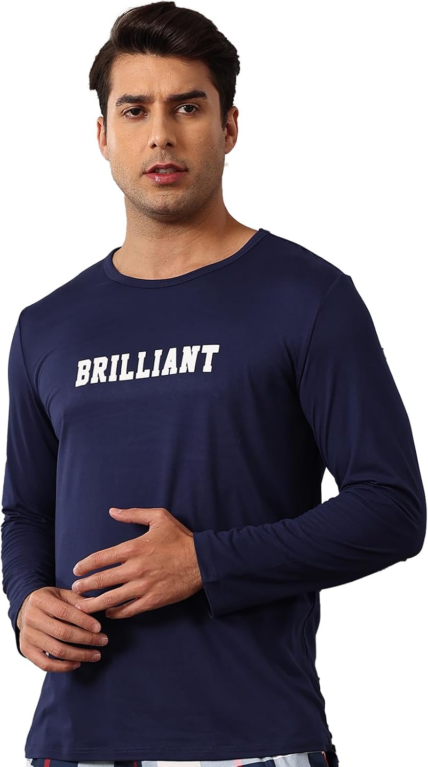 Men's Long Sleeve Pajama Top, Soft Navy Blue Sleep Shirt for Men, Comfortable Nightwear for Lounging & Sleeping