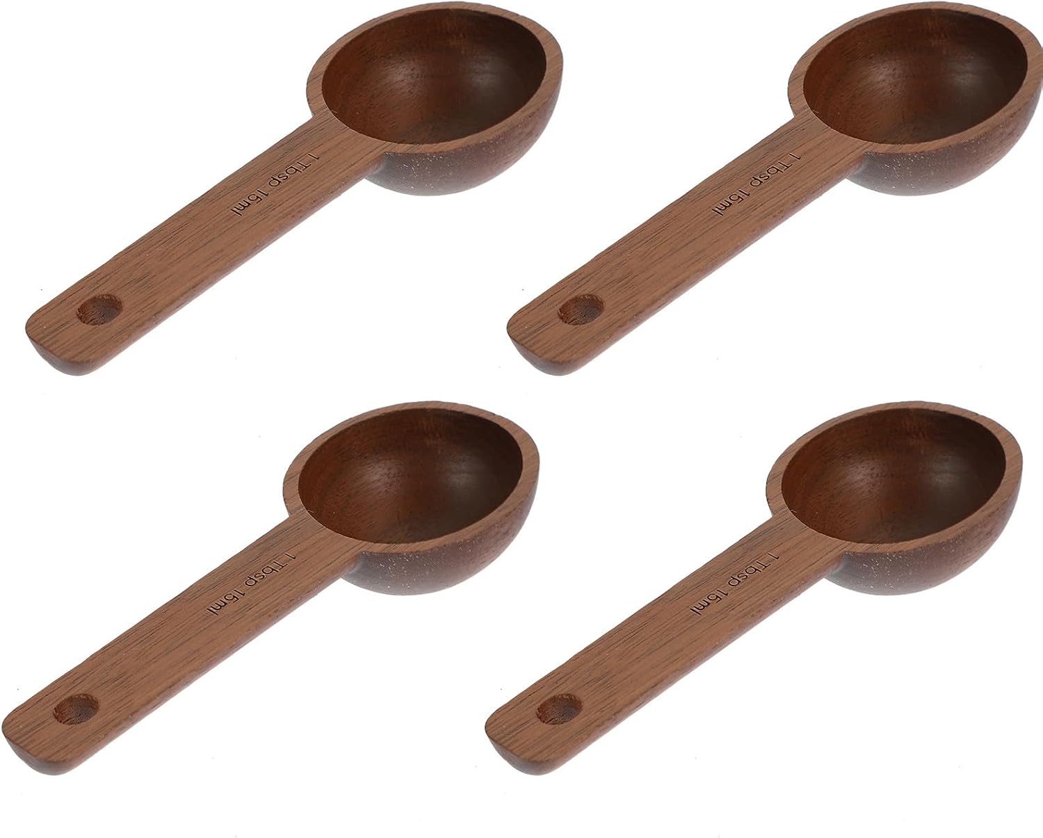 GARVALON 4pcs Black Walnut Wood Coffee Measuring Spoon Set 15ml Wooden Coffee Powder Scoop Long Handle Kitchen Accessory Portable Tea Scoop for Home and Café