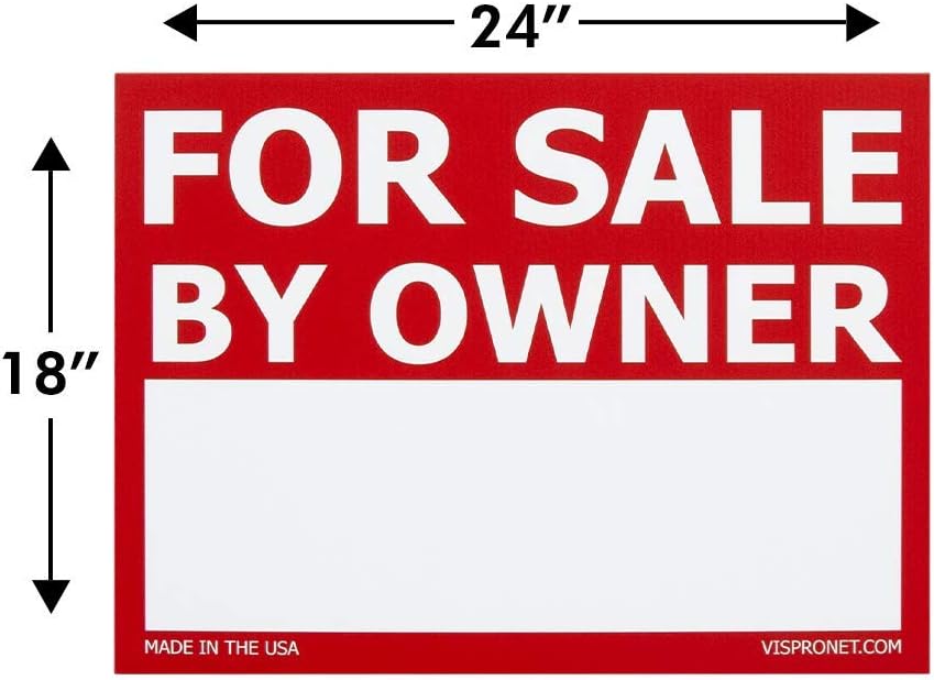 Vispronet 18in x 24in for Sale by Owner Yard Sign with Stake – Sign Made with 4mm Corrugated Plastic