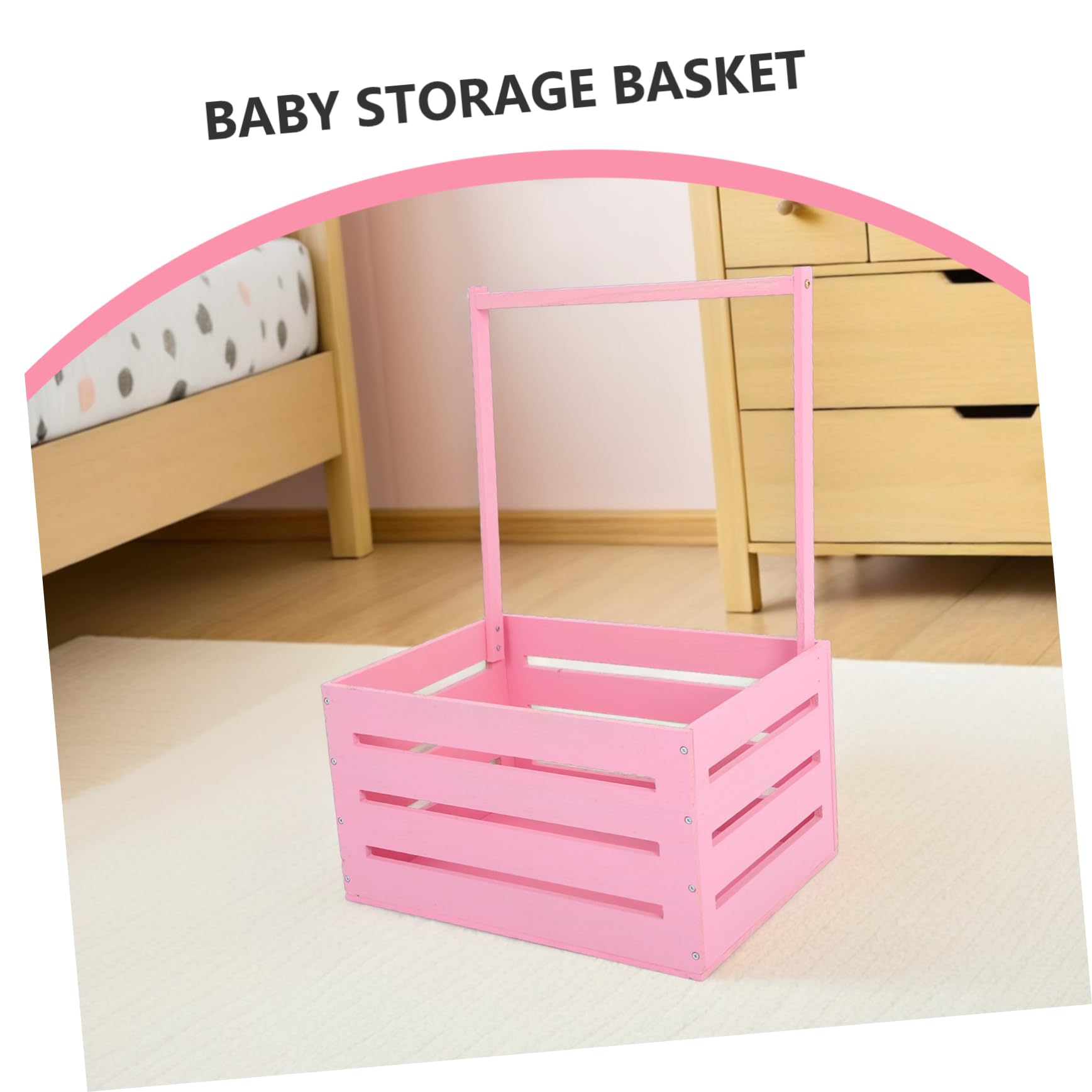 Cesta de Madera con Asa Rosa para Baby Shower y Almacenaje