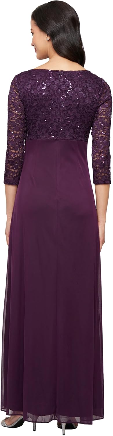 S.L. Fashions Womens Long Mother of The Bride Dress with Stretch Lace Bodice & Hip Embellishment (Petite and Regular Sizes) - Image 2