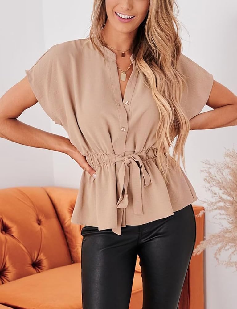 トップス Prospect Chiffon Blouse Womens Button Down Blouses Casual Peplum Summer Tops Dressy