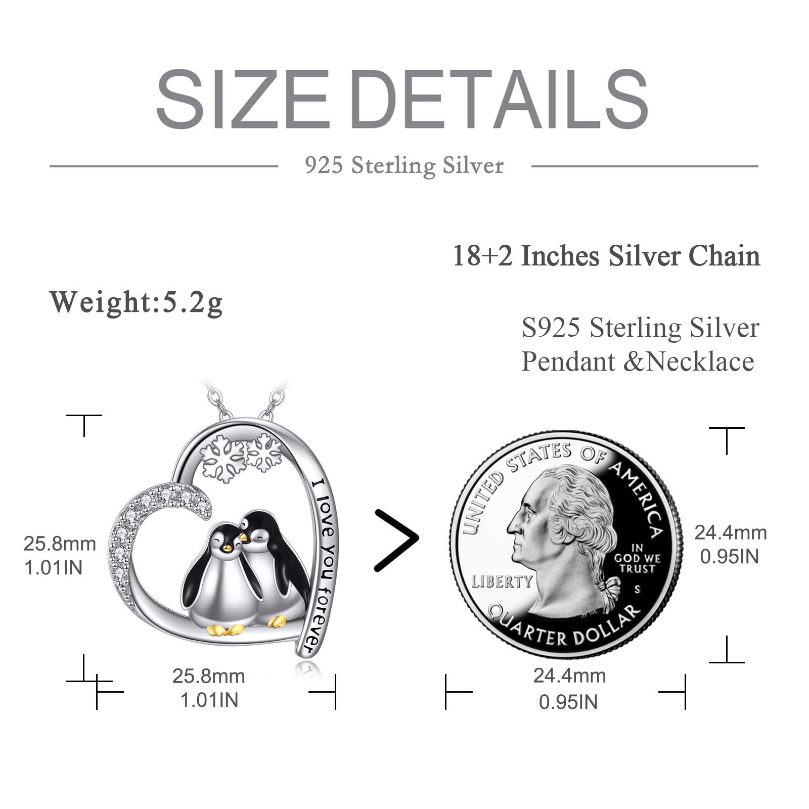 POPLYKE Herz Zwei Pinguin Halskette für Damen 925 Sterling Silber Highland Kuh Schmuck Schwester Freund Mama Tochter Pinguin Geschenke für Damen Geburtstag