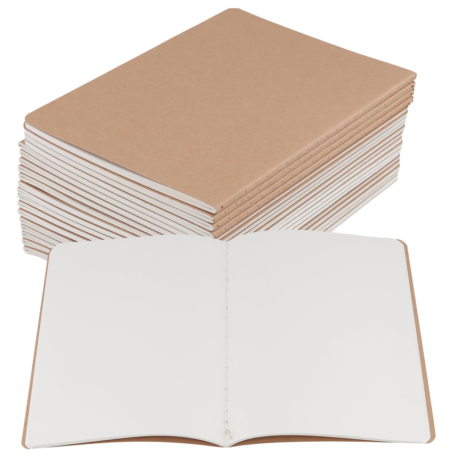 PINGEUI 50 Pack A5 Kraft Notebooks, Kraft Notepad with Stitched Binding, Blank Notebook 72 Pages Bulk for Office School Use