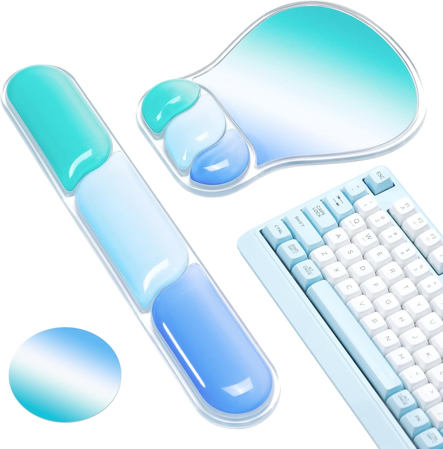 Ospelelf Mouse Pad with Wrist Rest Set Gel Ergonomic Keyboard Wrist Support Anti-Slip Rubber Bottom Office Women Desk Accessories for Computer, Laptop and Gaming, Blue