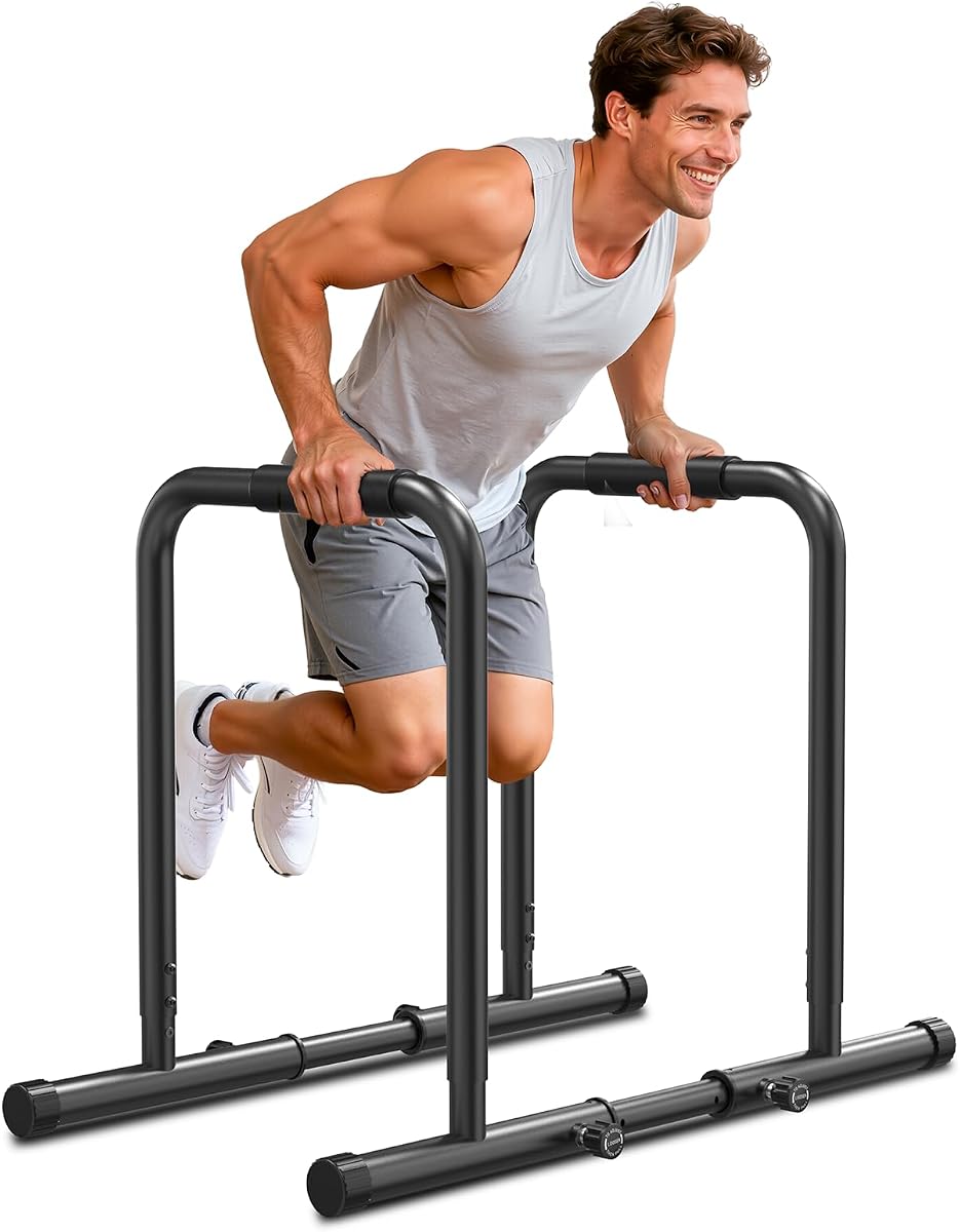 Dskeuzeew Adjustable Dip Bars, 550LBS/250KG Weight Capacity, Heavy Duty Dip Stand Parallettes for Calisthenics, Home Gym & Commercial Use