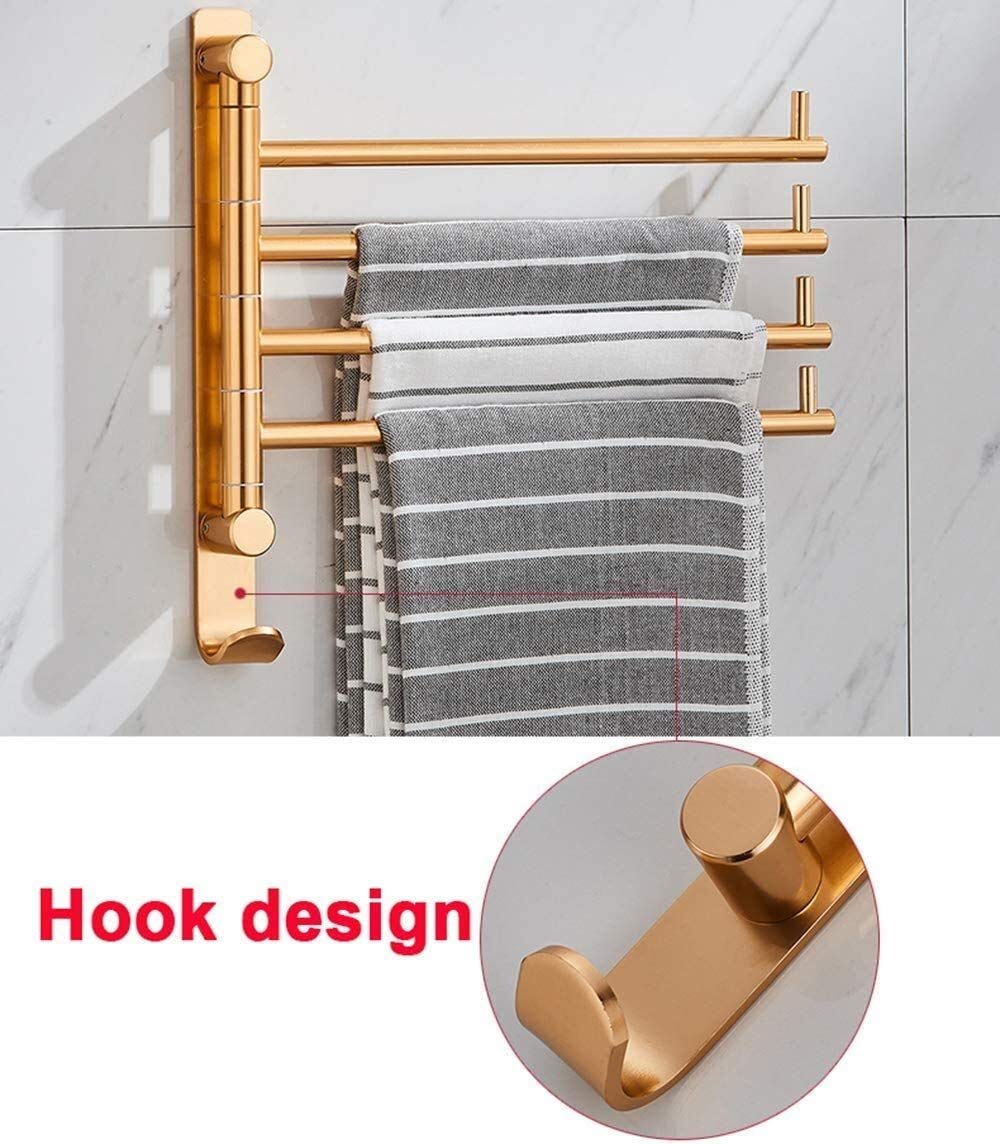 WDX- Toalla Rack Gold 4-Bar Inodoro Movible Giratorio Toalla sólida Toalla de Pared Tipo de succión de Pared Estante del baño (28 cm) Fuerte Capacidad de Carga