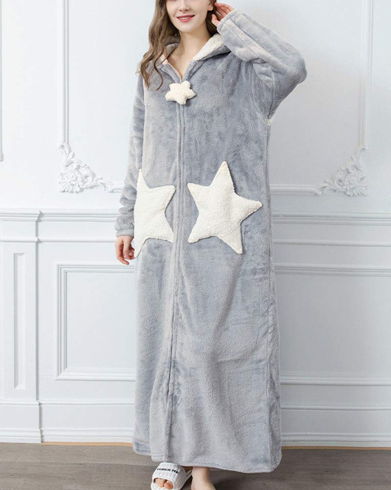 Mujer/Hombre cálida en forma de estrella/luna Albornoz Con capucha Fluffy Fleece Bata Longitud Entero Caliente Mullido Invierno Larga túnica Felpa Espesar con Cierre de Cremallera
