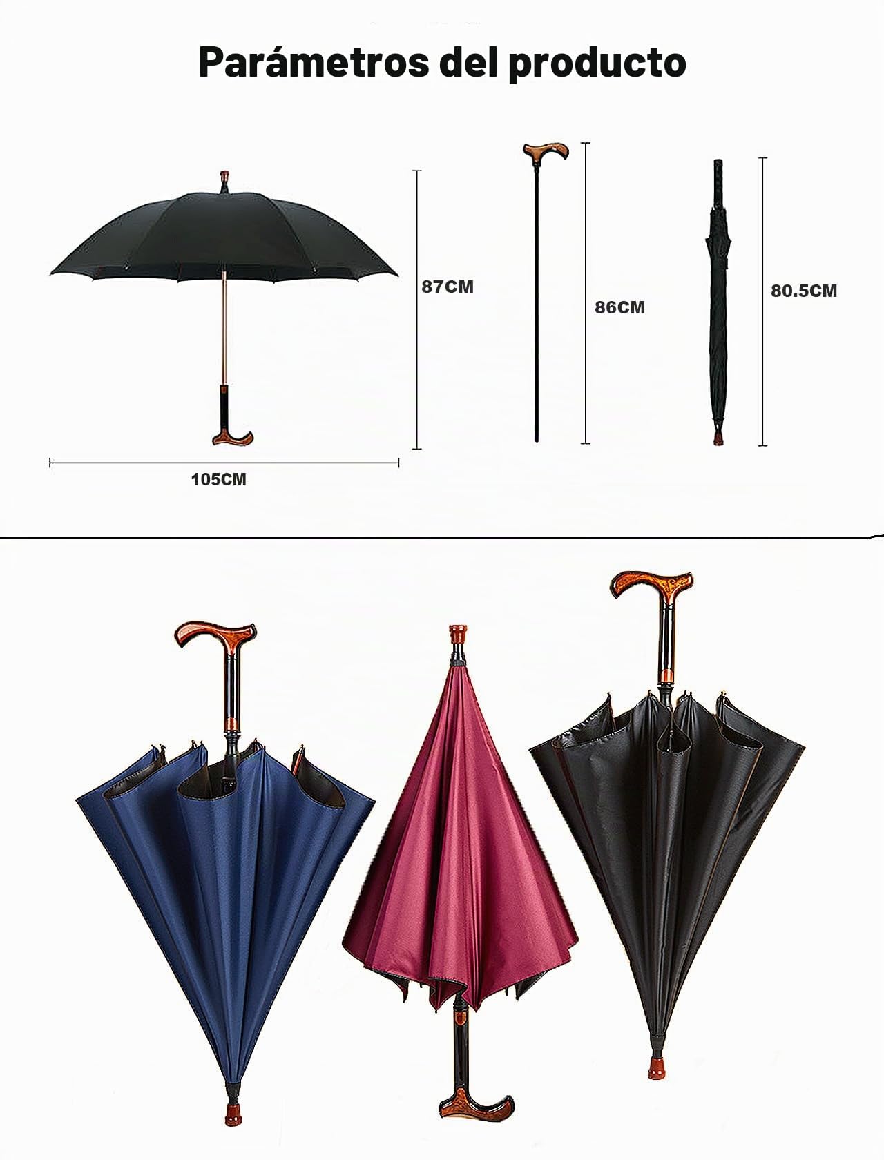 Paraguas de Bastón para-Caminar RuiYngKe Umbrella Muleta Sombrillas de caña - Multifunción 2 En 1 con Pie Antideslizante, Marco Resistente, para Hombres Y Mujeres Y Mayores Regalo