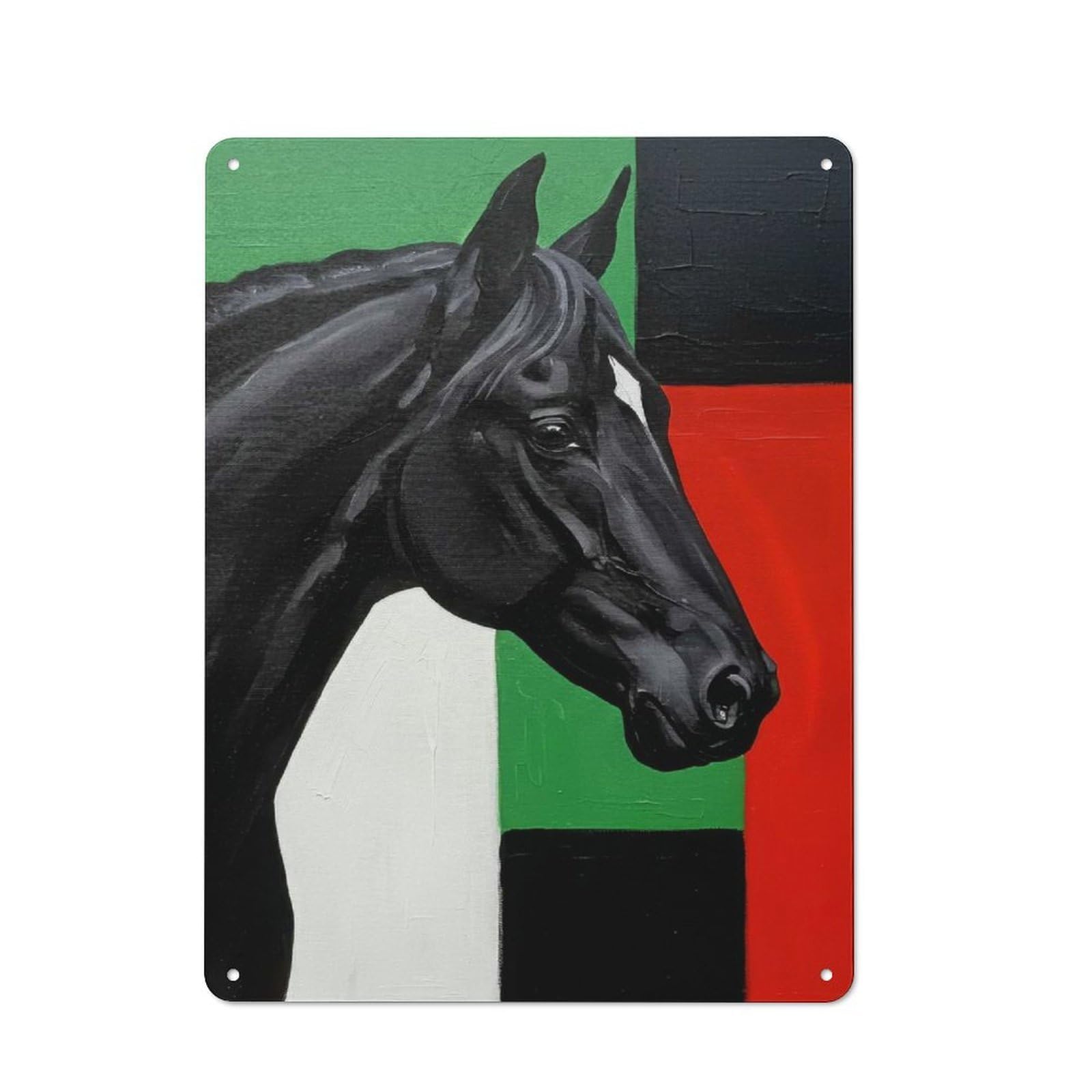Black Horse Portrait with Geometric Background Metal Wall Plaque 40x30cm, Character Room Wall Plaque for Hallway, Home Bar, Garage Or Study