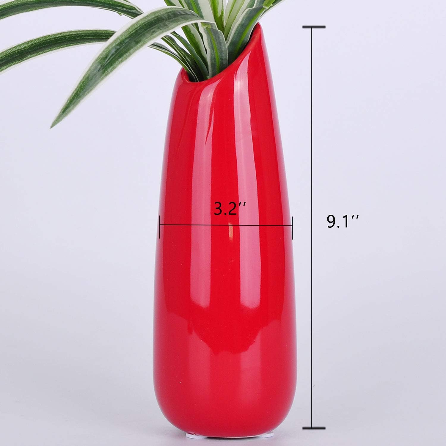 VanEnjoy 9.4" Red High Creative Oblique Opening Design Desktop Ceramic Vase Home Office Decoration Vases - Image 2