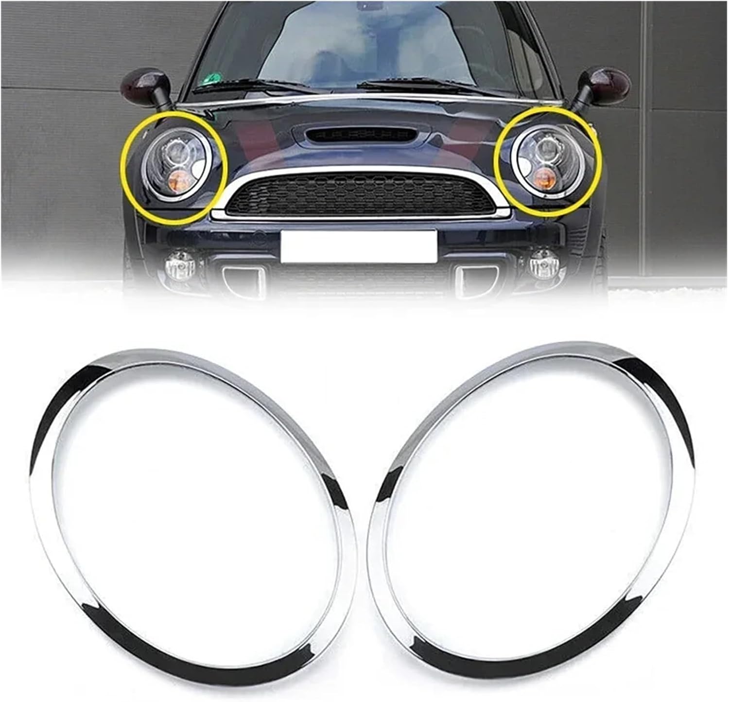 Car Front/Rear Lamp Frame Headlight Trim Ring Compatible With BMW Mini R55 R56 R57 R58 R59 2007-2015 Headlamp Taillight Surround Cover Trims(1pc Left Side Chrome)