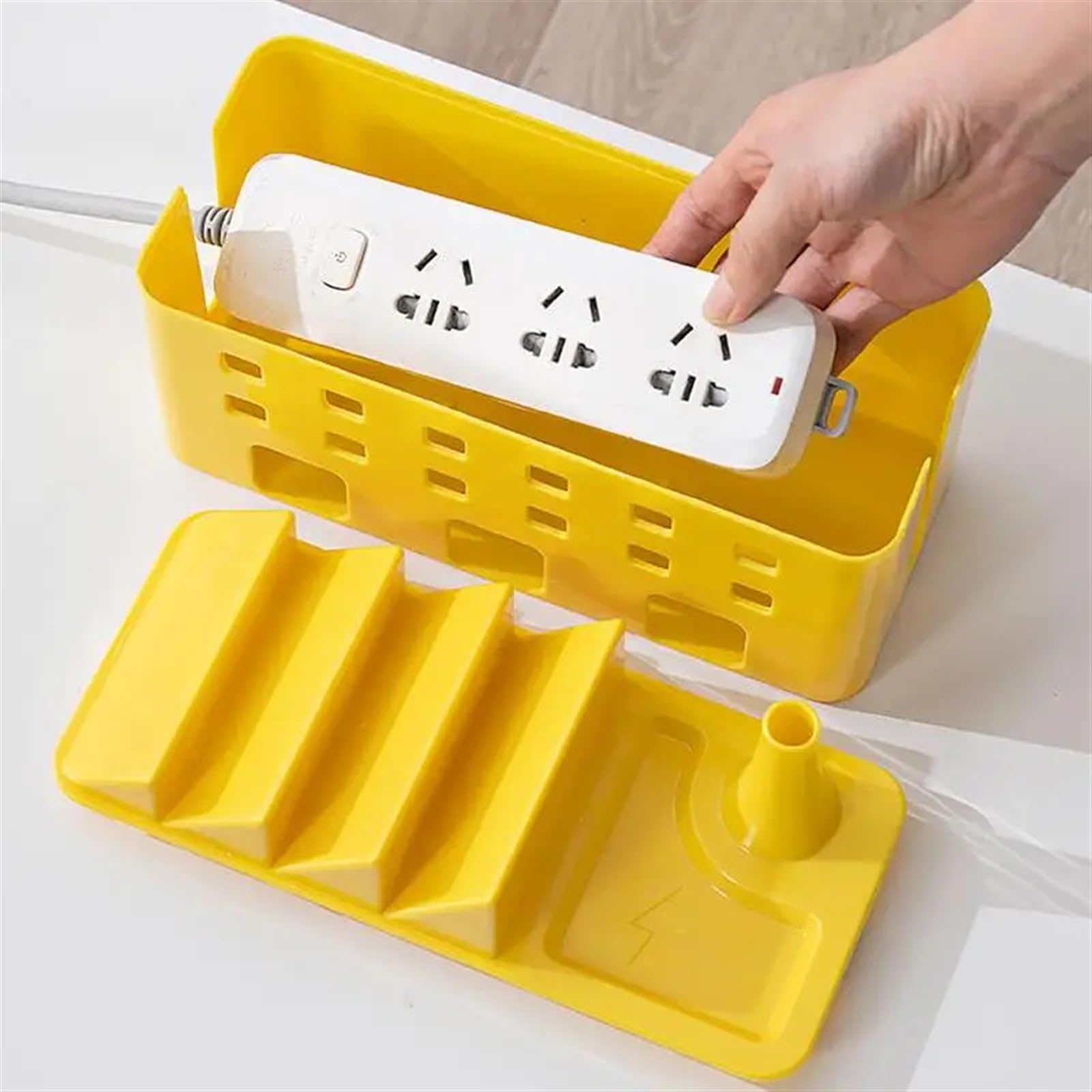 Caja Organizadora de Cables Caja de almacenamiento cables Tablero alimentación Gestión Regleta enchufes Estuche for Cargador polvo Organizador Contenedor red(Yellow)