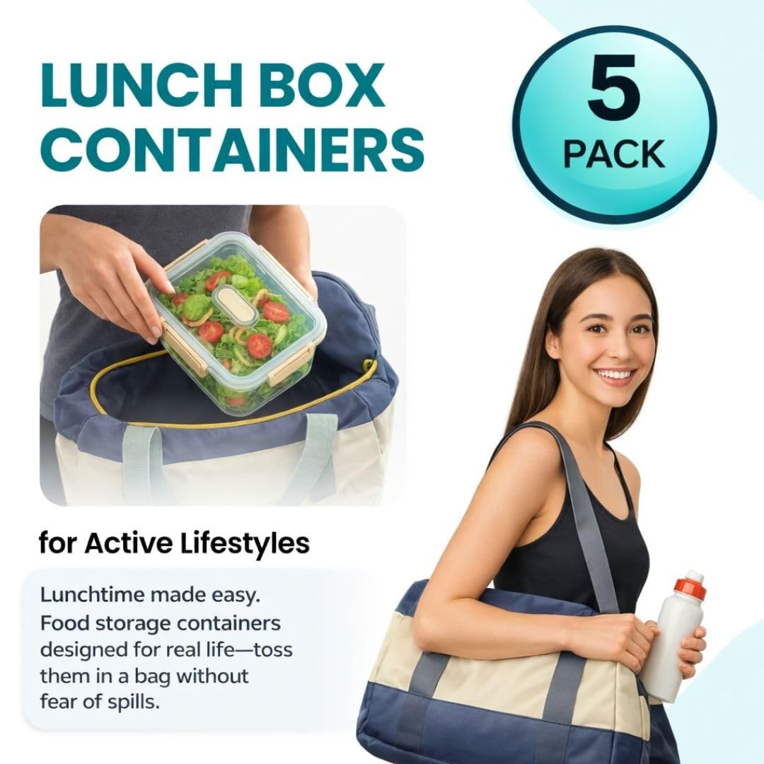 FreshLock - Juego de 5 recipientes de almacenamiento para nevera, herméticos, a prueba de fugas y aptos para microondas con colador extraíble, ideal para almacenamiento de frutas, verduras y