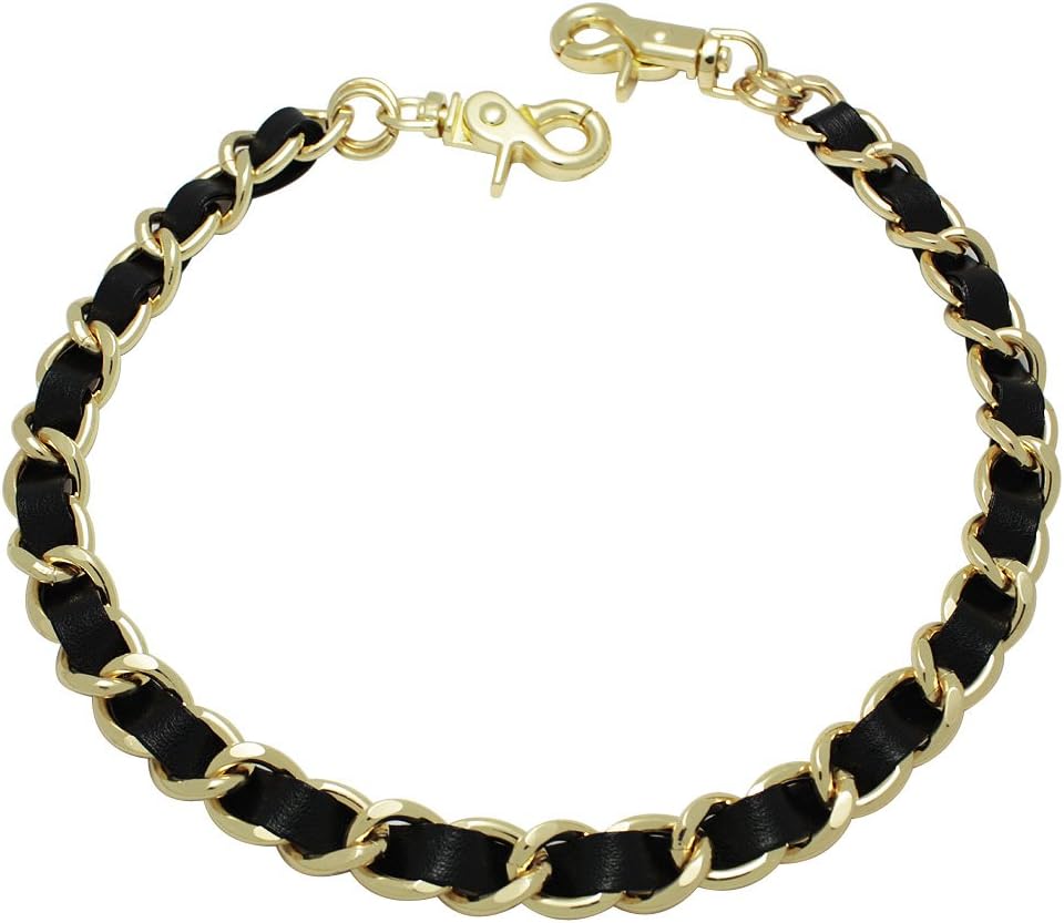 k-craft BSG03 125cm Purse Metal Chain with Black Leather Strap Gold Replacement Crossbody Shoulder Strap Handbag