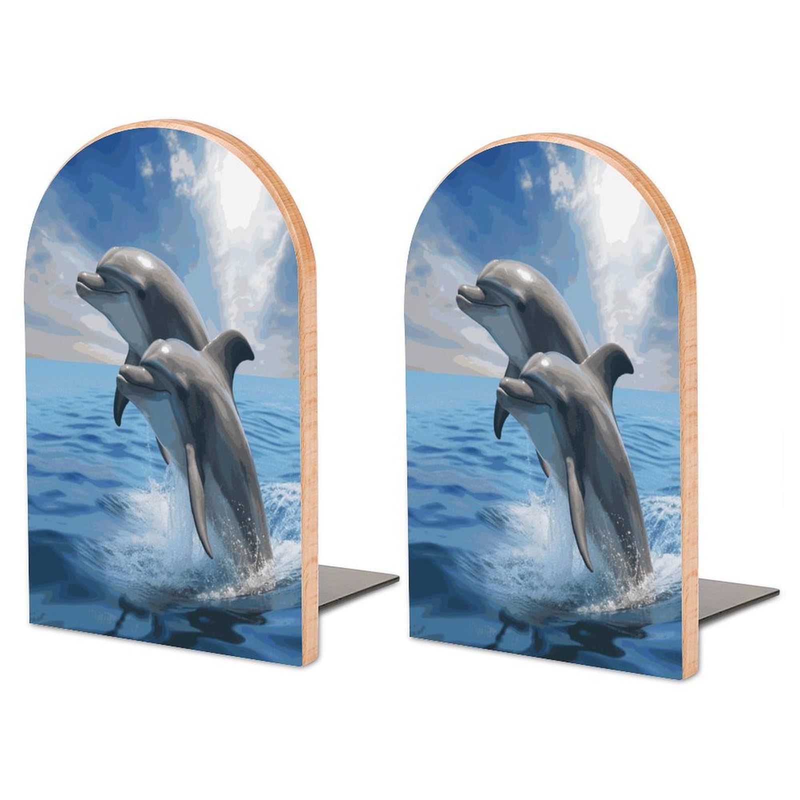 Two Dolphins Wood Bookend for Shelves 1 Pair