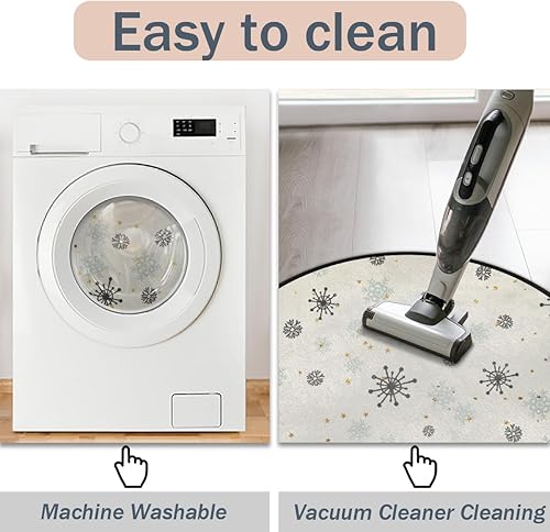 Miniatura 5 de Christmas Snowflake Sequins Round Area Rug 3ft Machine Washable Circular Rugs for Dining Room Table Bedroom Playroom Throw Rugs for Dog Living Room