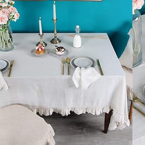 Miniatura 6 de Bringsine Mantel de lino de algodón a prueba de polvo, mantel para cocina, cena, picnic, decoración del hogar (cuadrado, 55 x 55 pulgadas, beige)