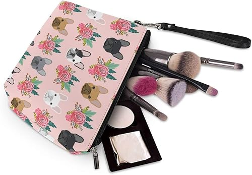 Miniatura 3 de Mumeson Boston Bulldog Flower Print - Neceser trapezoidal de cuero para mujer, color rosa