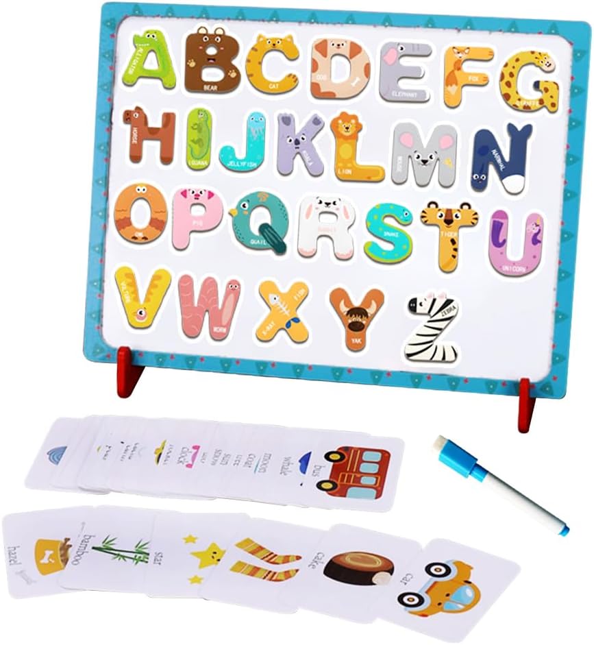 40 pcs Wooden Magnetic Alphabet Letters Numbers ABC Magnets for Refrigerator Flash Card Bonus Fun Interactive Educational Games Spelling Vocabulary Math Creativity Tools for Kids Toddlers in Tote Bag