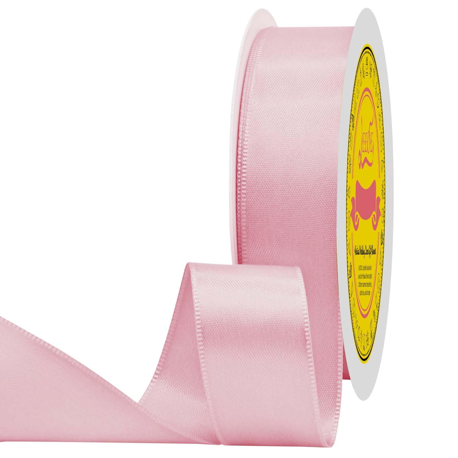 Pearl Pink Double Face Satin Ribbon 1 inch X 50 Yards Spool Bright Colors Very Suitable for Weddings Gift Package Wrapping Dancer Wand Sewing Party Hair Bow Invitation Decorations and More