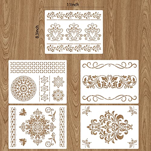 9 Pieces (8.3 x 11 Inch) Mandala Stencils, Reusable Stencils for DIY Painting on Wood, Wall, Floor, Tile Fabric, Furniture Stencils Painting Template