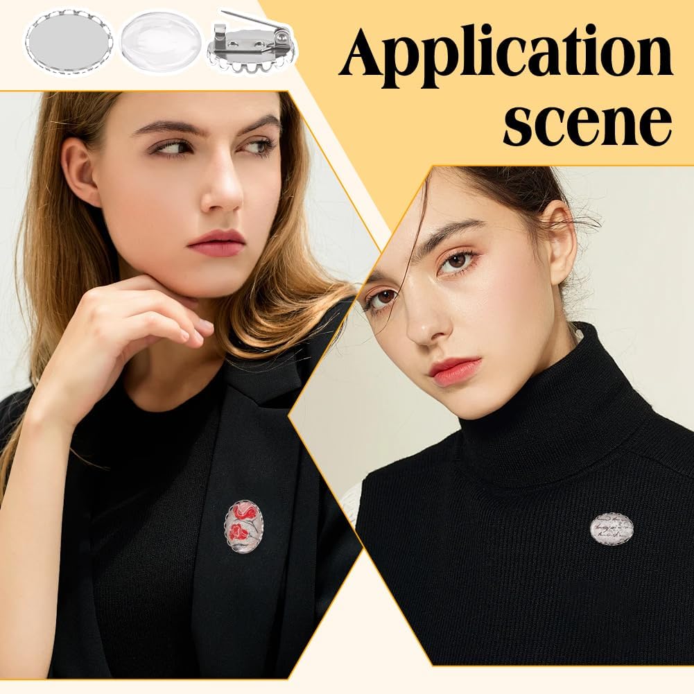 SUNNYCLUE 1 Box 30Pcs Blank Brooch Cabochon Pin Antique Silver Metal Stainless Steel Vintage Oval Flat Round Base Settings Transparent Glass Trays Brooches Kit for Wedding Jewelry Making DIY Crafts - Image 5