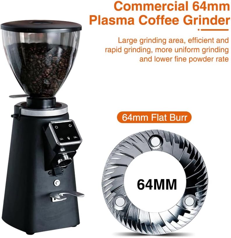 Premium Commercial Coffee Grinder - 64mm Flat Burr Mill for Espresso & Pour Over, Quick Disassembly for Easy Cleaning, Perfect for Coffee Shops & Cafés