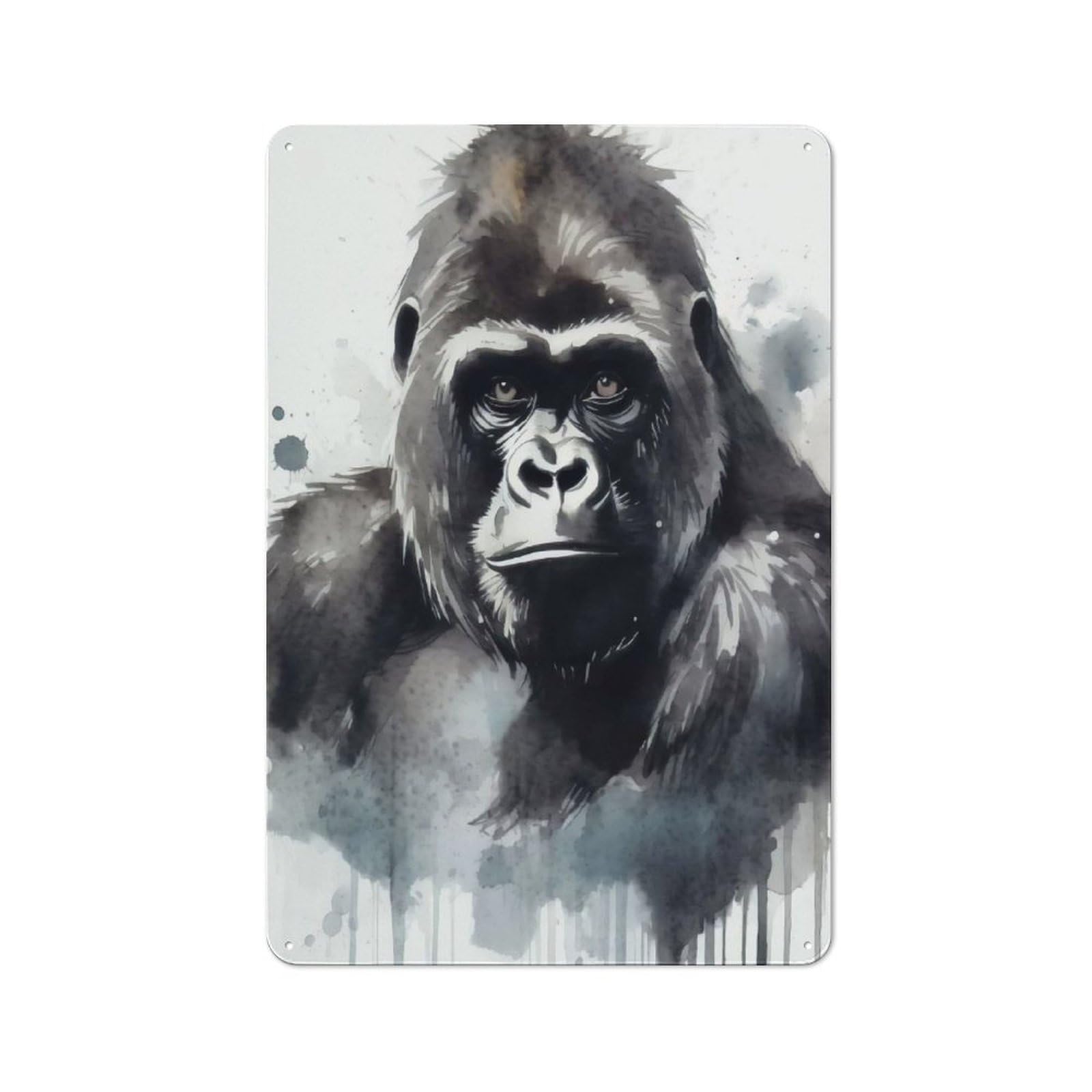 Junmoney Watercolor Painted Gorilla Metal Wall Sign 30X20cm Featuring For Hallway Wall, Suited To Wall Display Collectors