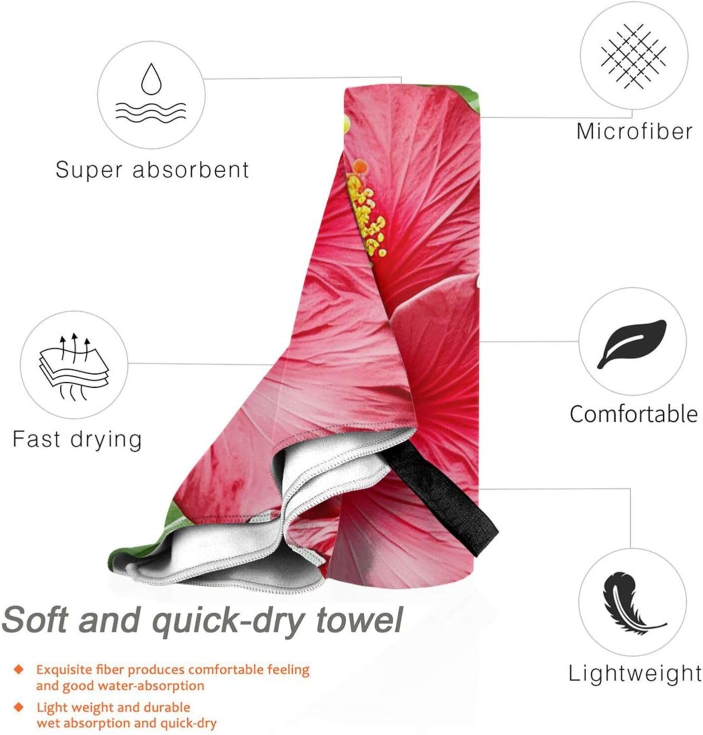 KHiry Microfiber Towel Beach Towels Hibiscus Flower Quick Dry Towel Soft Lightweight Travel Towels Absorbent Large Easy Pack Travel Things Beach Blanket for Gym Sports Swimming