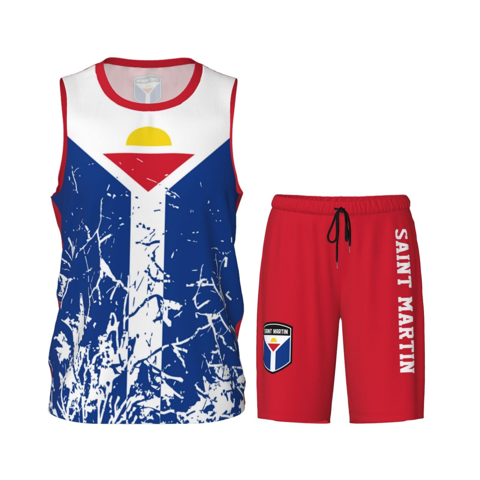 Saint Martin Flag Grain (4) Basketball Jersey Uniform Suit for Men Women Adults Training Athletic Set