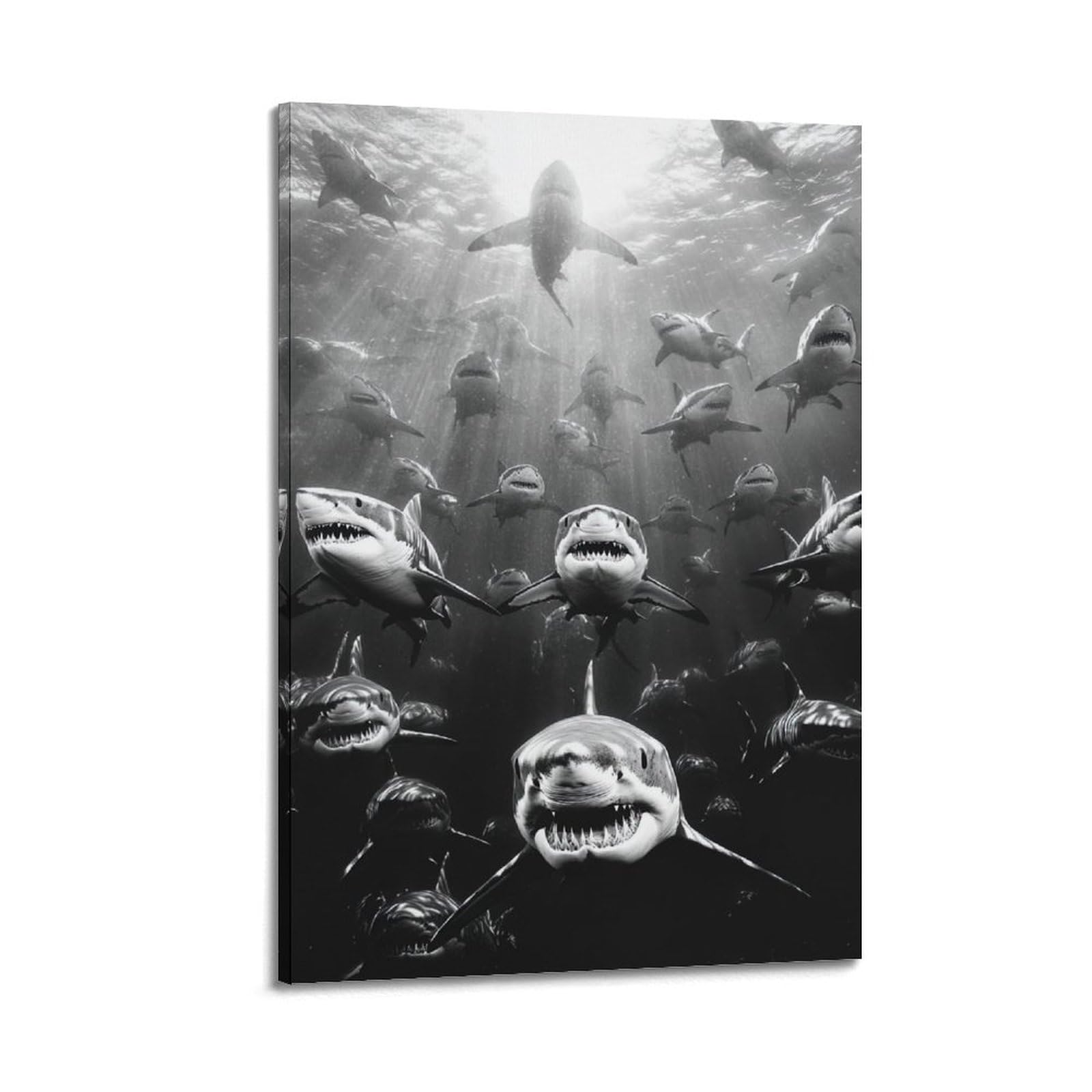 ZSZWHJ Animal Poster Sharks on The Sea Floor Poster Decorative Painting Canvas Wall Posters And Art Picture Print Modern Family Bedroom Decor Posters 12x18inch(30x45cm)