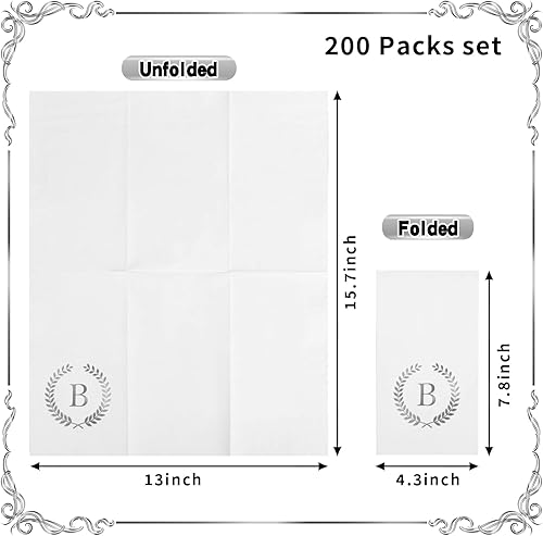 Miniatura 2 de Paquete de 200 servilletas desechables con monograma de papel de aluminio plateado con letra B, toallas de papel desechables para boda, compromiso,