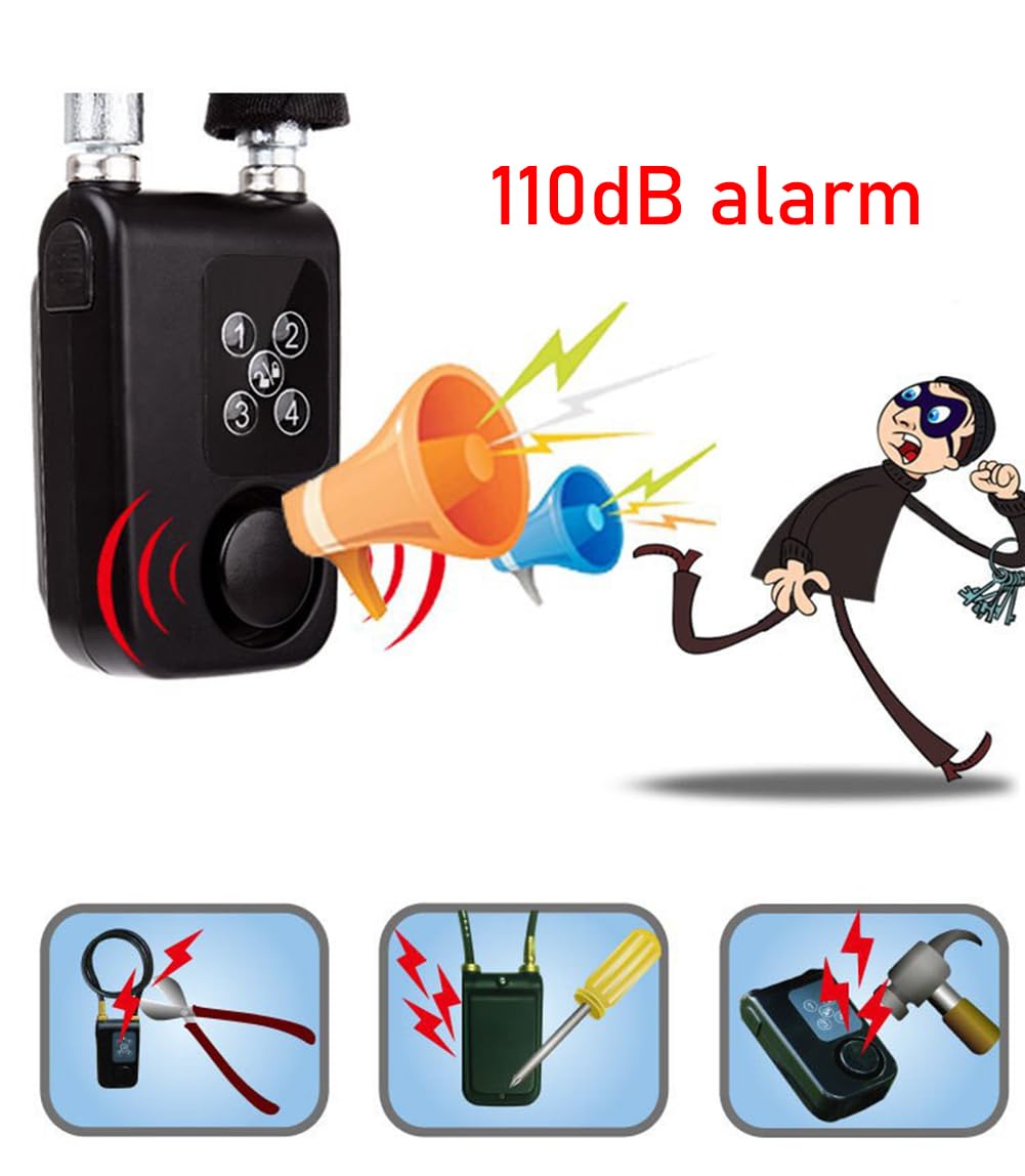 Mengshen Blokada alarmu rowerowego z pilotem zdalnego sterowania, 110 dB, antykradzieżowa, alarm wibracyjny, zabezpieczenie przed manipulacją, blokada hasła, do roweru, motocykla, skutera 80 cm