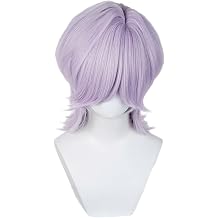 Probeauty Short Purple Wig for Men Lavender Purple Layered Fluffy Wigs for Anime Halloween Cosplay Costume Party with Wig Cap