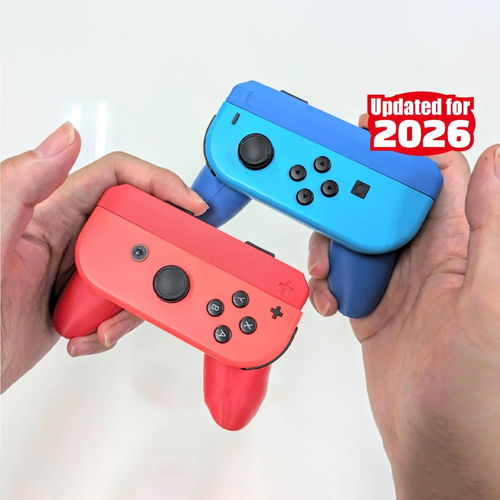 action pro single joy-con grip compatible with nintendo switch 2 (2026) controller | ergonomic handle attachment | comfortable gaming grip | blue & red | pack of 2