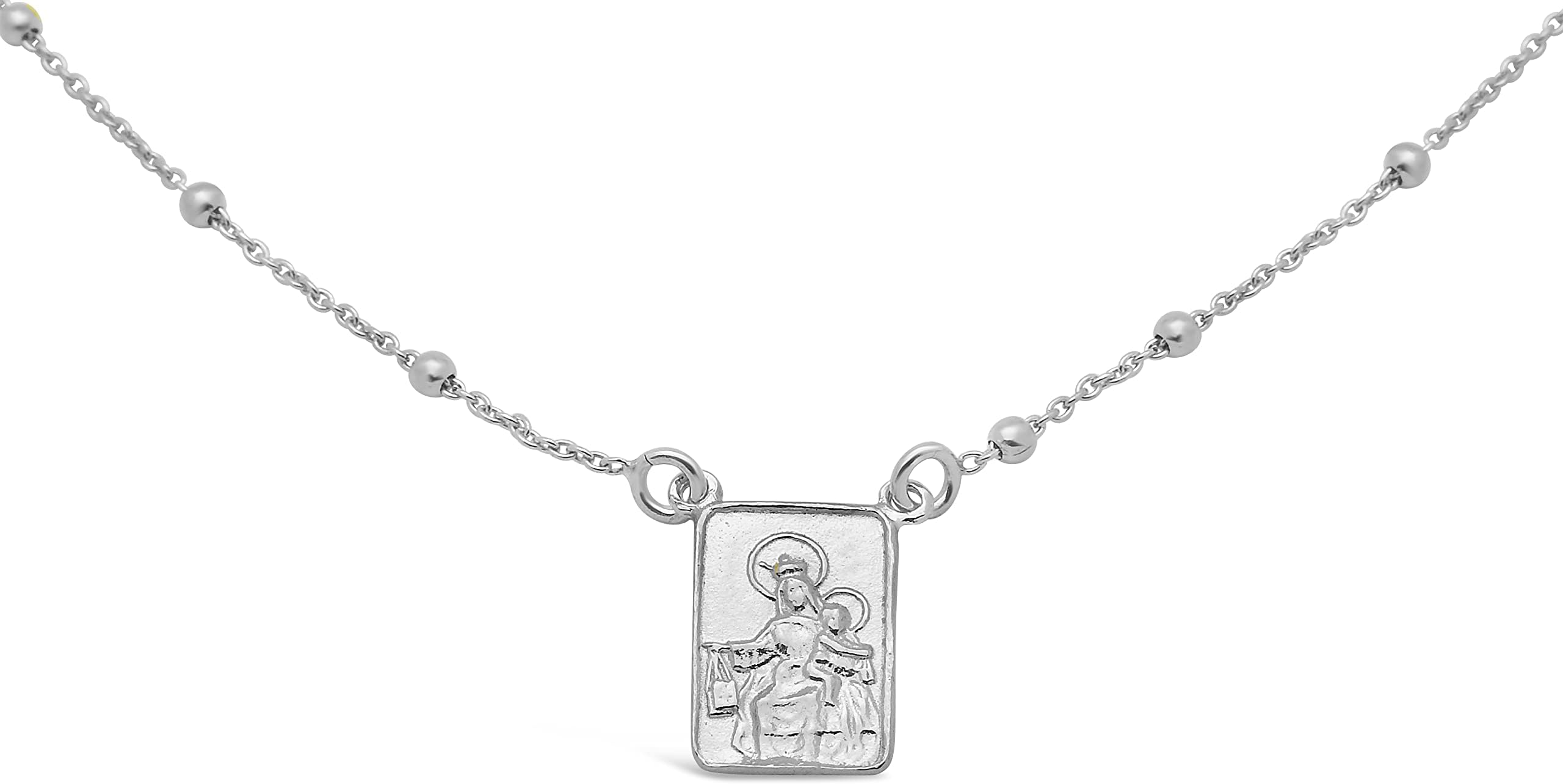 Venerare Scapular With Engraved Medal Of Jesus & Our Lady Of Mount Carmel – 14", Made In Italy