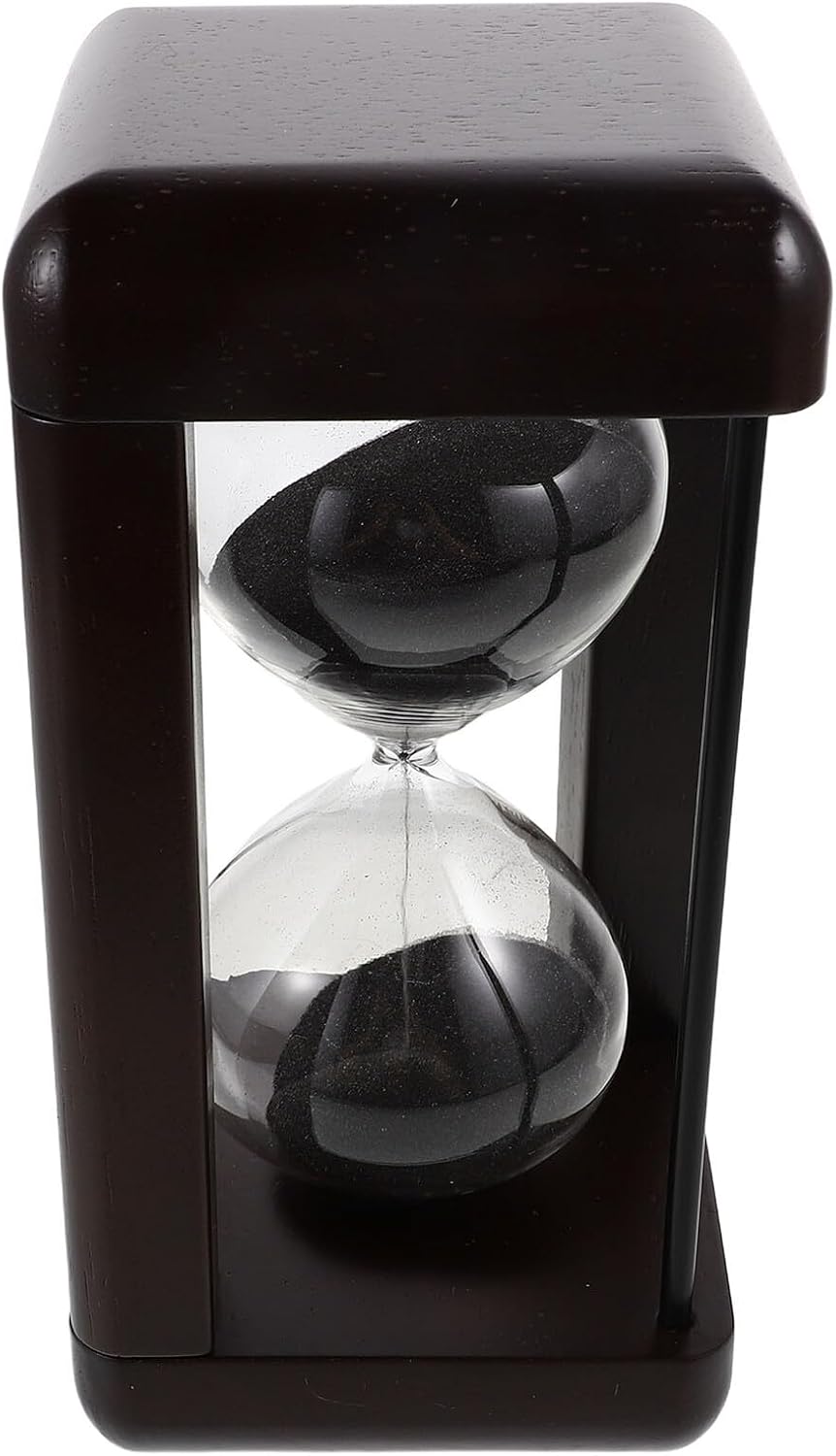 Gatuida Vintage Glass Hourglass Timer 30-Minute Black Sand Solid Wood Base Retro Sand Clock Timer for Kitchen Cooking and Office Desk Decoration