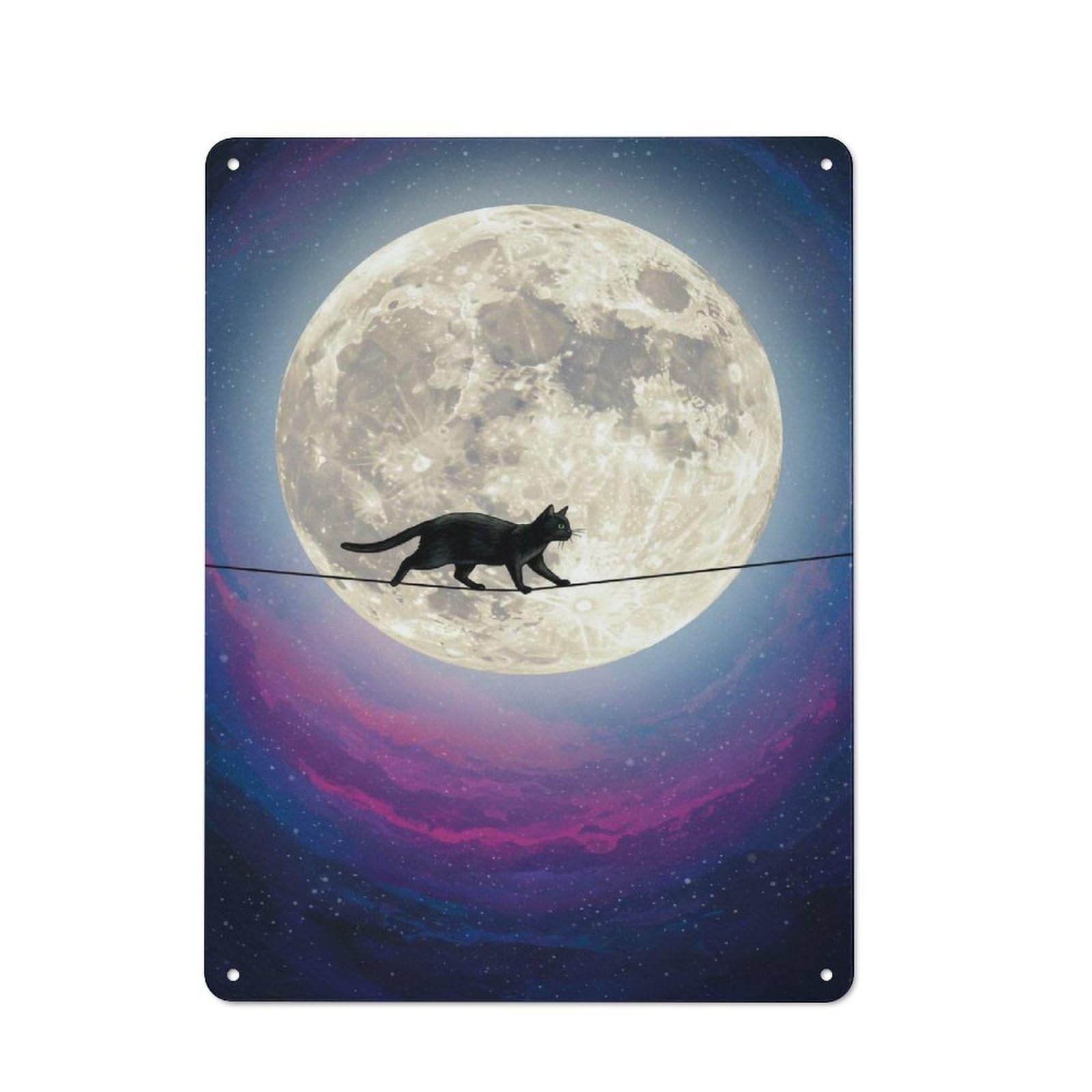 Junmoney Style-8 For Lounge Or Reading Corner, Black Cat On Moon Vintage Metal Sign 40X30cm, For Collectors Decorating Lounges And Reading Corners