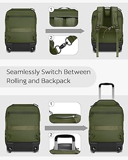 Rolling Tactical Laptop Backpack, Underseat Travel Backpack with Wheels, 16 Inch Wheeled Military Computer Backpack for Men and Women, Roller Overnight Molle Outdoor Hiking College Carry on Luggage