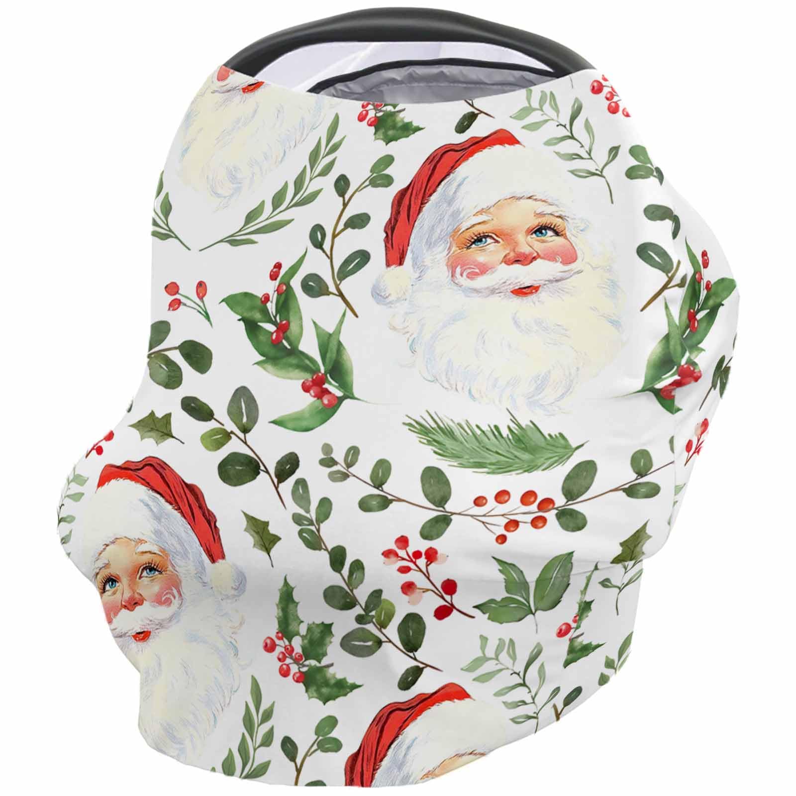 Nursing Cover for Breastfeeding Scarf, Santa Claus Various Botanical Leaves Berries Baby Car Covers Super Soft Multi Use for Canopy Shopping Cart Cover Blanket Stroller Cover