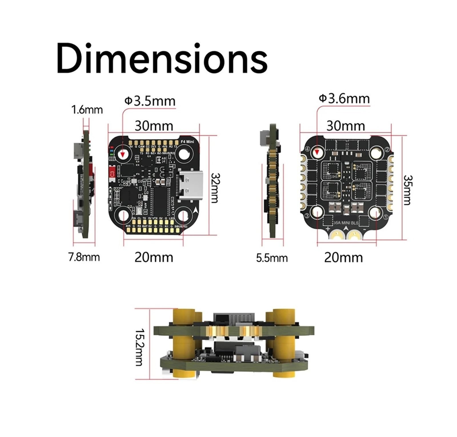 F405 Stack Flight Controller FC BLS 35A V2 3-6S 20x20 4-w-1 ESC Dual BEC do dronów wyścigowych FPV (ESC)