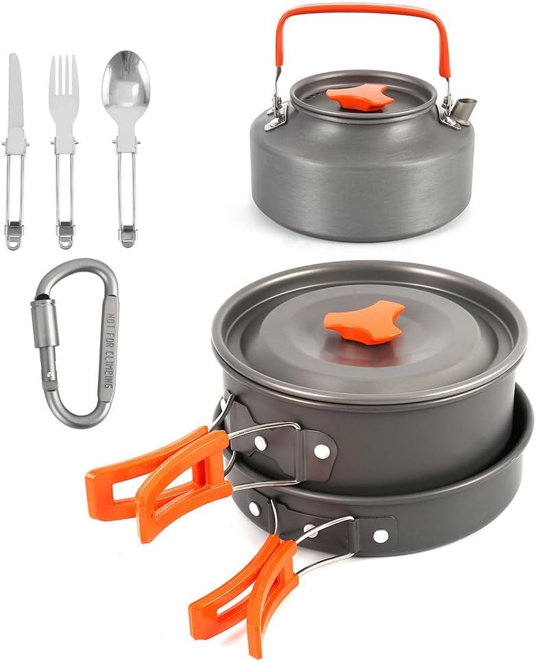 Camping Cookware Set Backpacking Gear Camping Pots and Pans Set Hiking Cooking Equipment 4 People Stainless Hiking Cookware Kit for Outdoor Backpacking Picnic