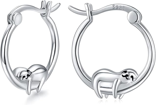 Sloth Earrings 925 Sterling Silver Girls Earrings Hypoallergenic Small Hoop Huggie Cartilage Earring Cute Animal Sloth Gift for Women Girls