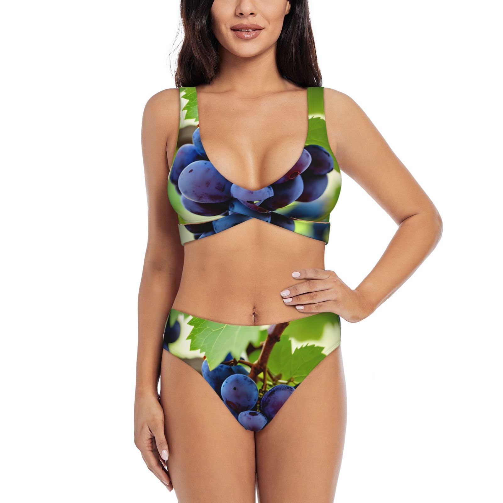 Ensemble de bikini 2 pièces gainant taille haute imprimé raisin - 8