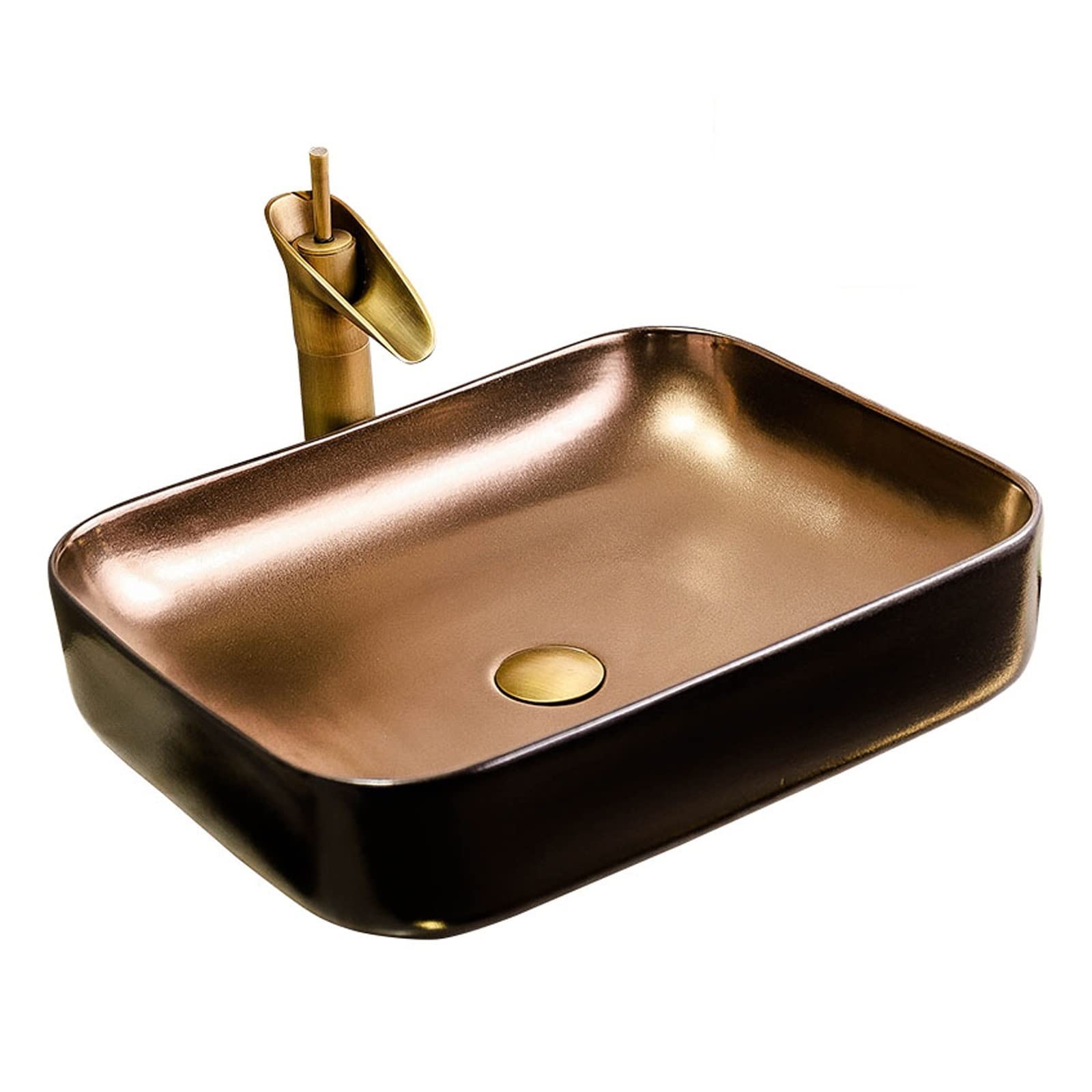 HTTGDGDH Bathroom Sink Bathroom Vessel Sink Gold Plated Rectangle Countertop Sink Ceramic Vessel Sink Bathroom Household Art Washbasin Bathroom Vessel Sinks,B