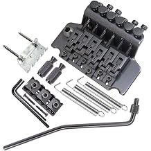 6 String Double Locking Tremolo Bridge with Arm - Double Roll Tailpiece Metal Electric Guitar Bridge System, Universal FitBlack