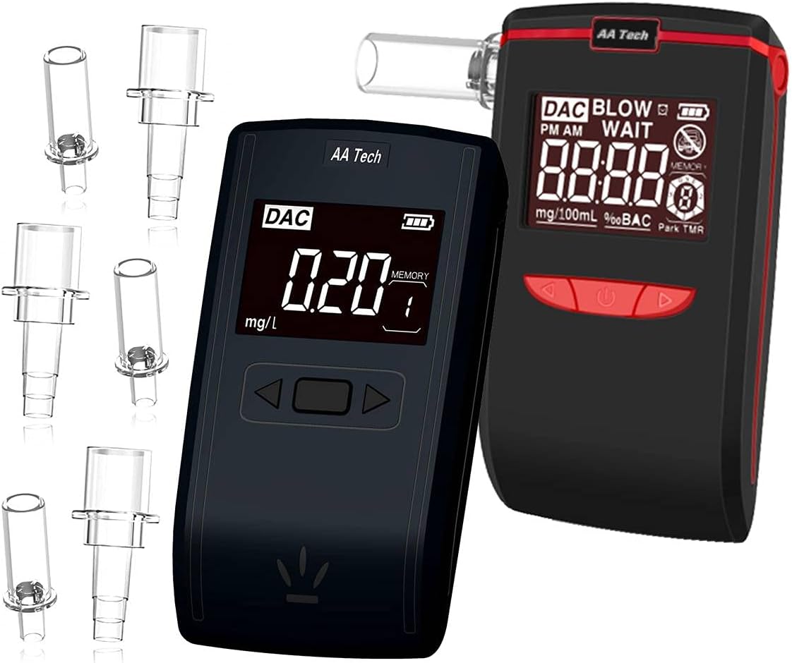 Portable Breathalyzer with High Accuracy Semiconductor Sensor, 4 Default Units can be Set, Alcohol Detector with fit 2 Different Mouthpieces (Black 1682)